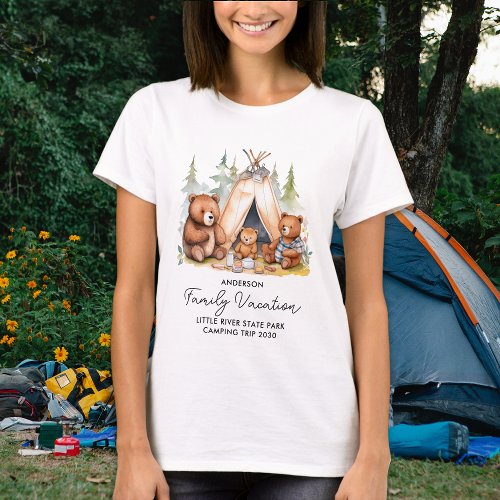 Cute Camping Bears Personalized Family Vacation T_Shirt