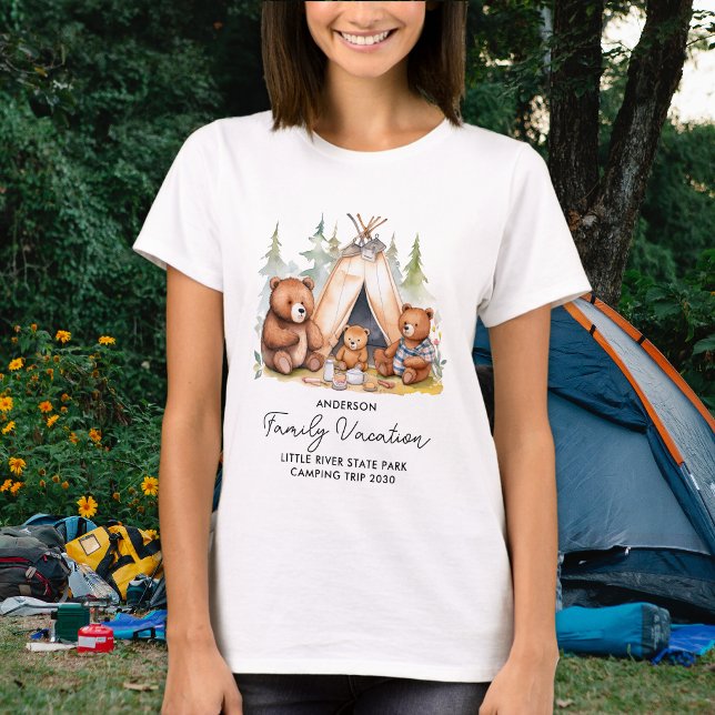 Cute Camping Bears Personalized Family Vacation T-Shirt (Creator Uploaded)