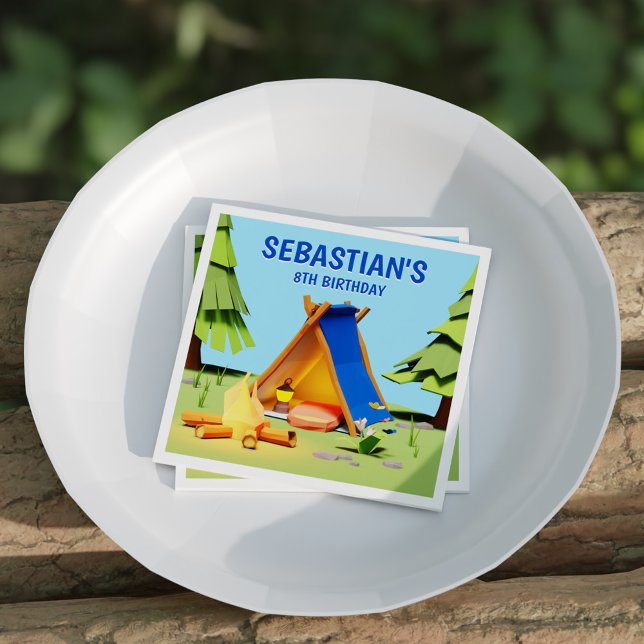 Cute Camping Bonfire Pine Tree Kids Birthday Party Napkins (Cute Camping Bonfire Pine Tree Kids Birthday Party Napkins)