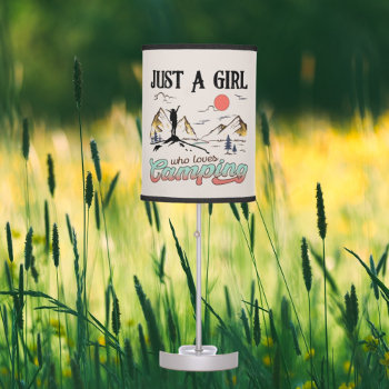 Cute Camping Girl Love Word Art Table Lamp by DoodlesGifts at Zazzle