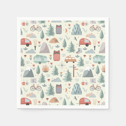 Cute Camping Hiking Ourdoors and Nature Theme Napkins