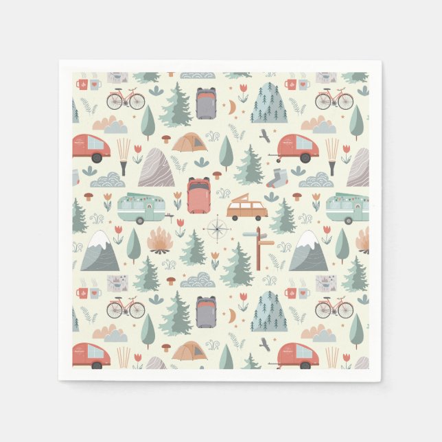 Cute Camping, Hiking, Ourdoors and Nature Theme Napkins (Front)
