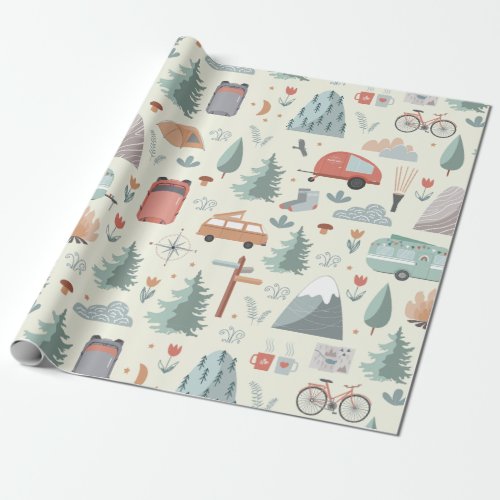 Cute Camping Hiking Ourdoors and Nature Theme Wrapping Paper