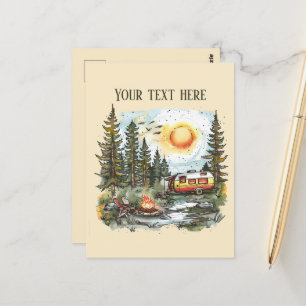Cute camping lovers add message postcard