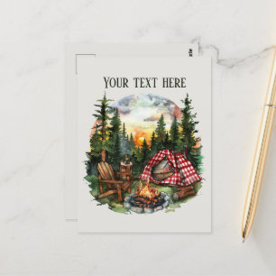 Cute camping lovers add text  postcard