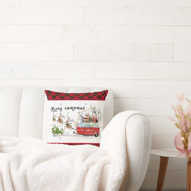 cute Camping lovers Christmas  Throw Pillow (Couch)