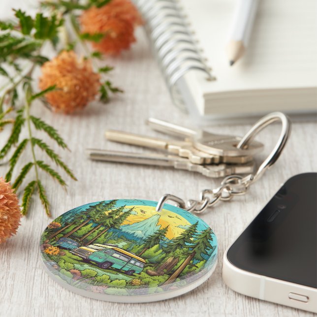 Cute camping lovers scene keychain (Front Right)