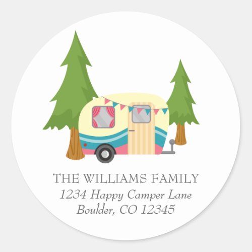Cute Camping Outdoor Lovers Return Address Classic Round Sticker