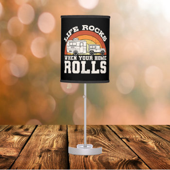 Cute Camping Roll Rocks Word Art Table Lamp by DoodlesGifts at Zazzle
