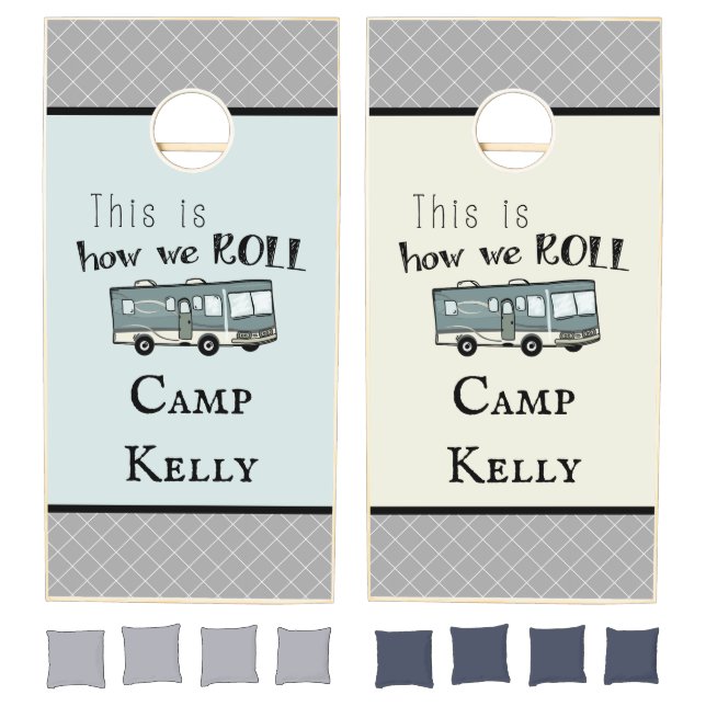 Cute Camping RV "This is How We Roll" Personalized Cornhole Set (Set)