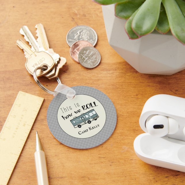 Cute Camping RV "This is How We Roll" Personalized Keychain (Desk)