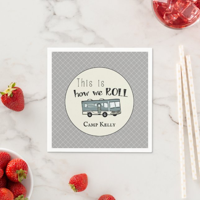 Cute Camping RV "This is How We Roll" Personalized Napkins (Insitu)