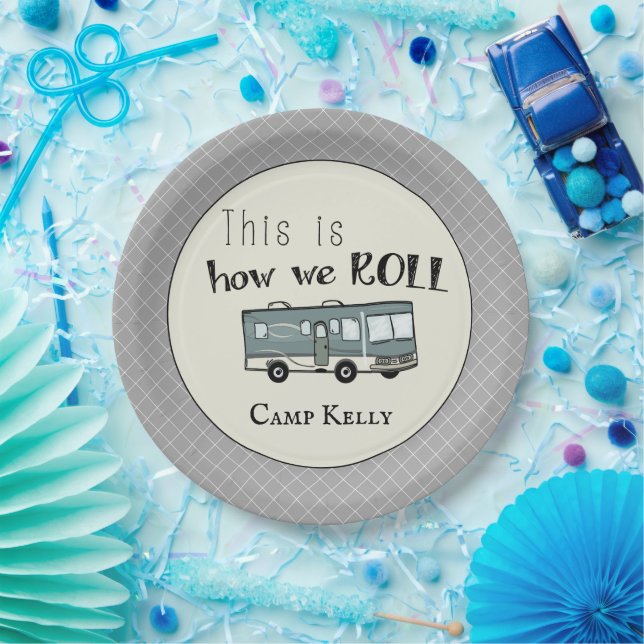 Cute Camping RV "This is How We Roll" Personalized Paper Plates (Party)