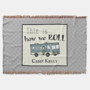 Cute Camping RV "This is How We Roll" Personalized Throw Blanket