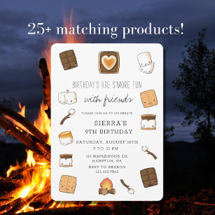 Cute Camping S'Mores Bonfire Birthday Party Invitation