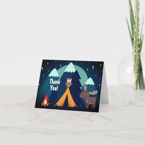 Cute Camping Tent and Woodland Animals Mountain Thank You Card