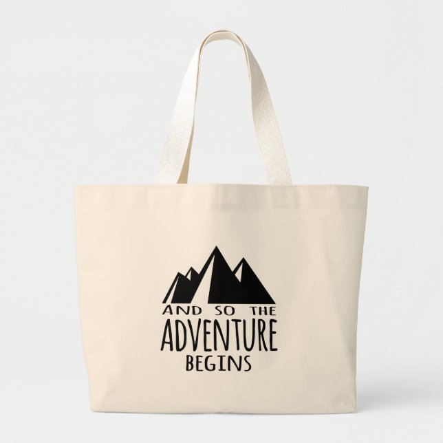 Cute Camping the adventure begins Large Tote Bag (Front)