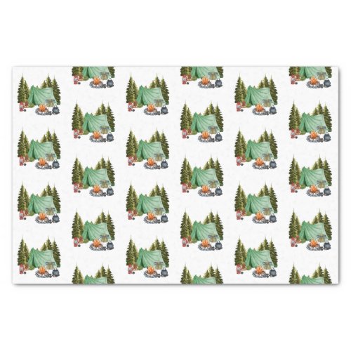 Cute Camping Theme Campfire Tent Forest Tiled Tissue Paper