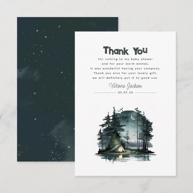Cute Camping Themed Baby Shower Thank You Card (Front/Back)