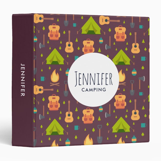 Cute Camping Themed Pattern 3 Ring Binder (Front/Spine)
