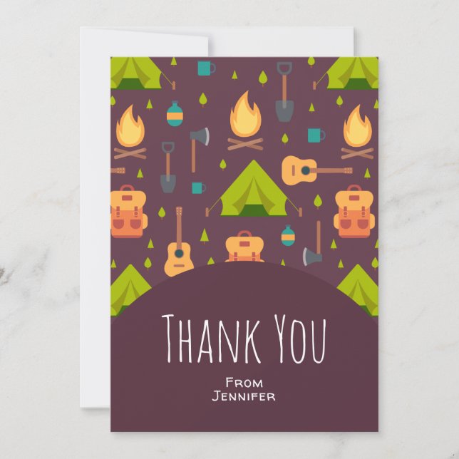 Cute Camping Themed Pattern Thank You Card (Front)