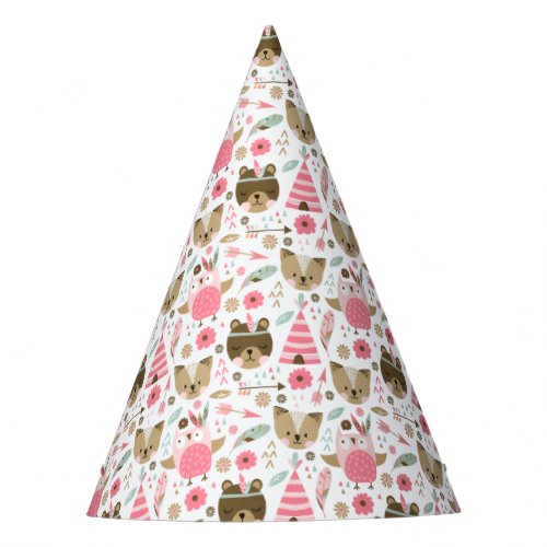 Cute Camping Woodland Animals Pattern Party Hat