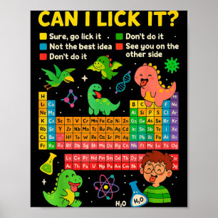 Cute Can I Lick It Dino Periodic Table Science Hum Poster