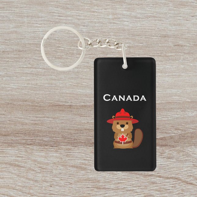 Cute Canada Beaver with Maple Leaf Dark Color Keychain (Creator Uploaded)