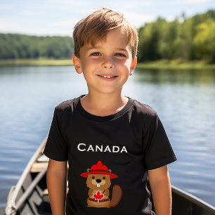 Cute Canada Beaver with Maple Leaf Dark Color T-Shirt