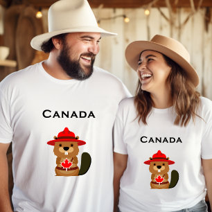 Cute Canada Beaver with Maple Leaf Light-Color T-Shirt