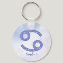 Cute Cancer Astrology Sign Personalized Purple Keychain