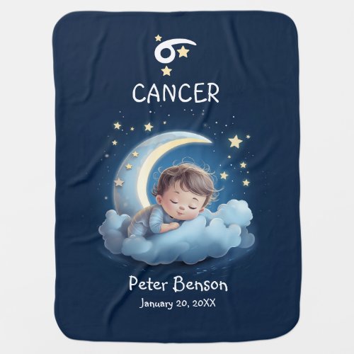 Cute Cancer Baby Sleeping on Moon Zodiac Astrology Baby Blanket