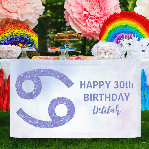 Cute Cancer Custom Purple Astrology Birthday Party Banner