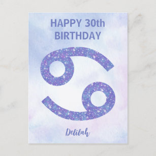 Cute Cancer Sign Custom Purple Happy Birthday Postcard