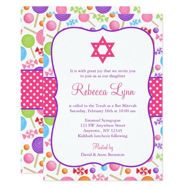 Cute Candy Bat Mitzvah Invitation