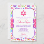 Cute Candy Bat Mitzvah Invitation<br><div class="desc">A fun candy themed Bat Mitzvah invitation. Design features a candy pattern in purple,  pink,  green,  blue and orange. Graphics by www.jwillustrations.com</div>