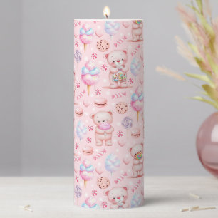 Cute Candy Bear and Sweets Seamless Pattern Pillar Candle