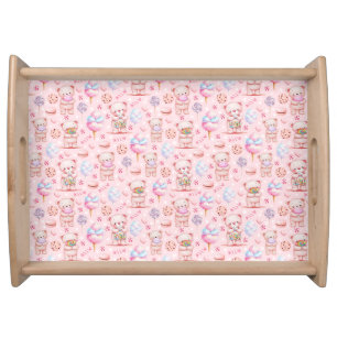 Cute Candy Bear and Sweets Seamless Pattern Serving Tray