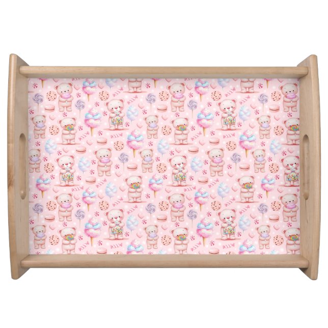 Cute Candy Bear and Sweets Seamless Pattern Serving Tray (Front)