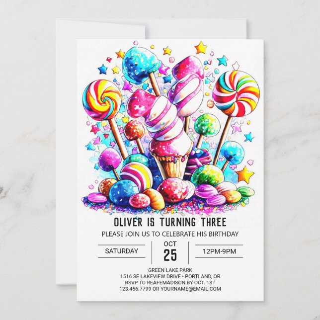 Cute Candy Boho Kids Birthday Invitation (Front)