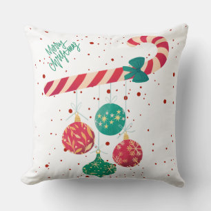 Cute Candy Cane and Christmas Ornaments Holiday Throw Pillow