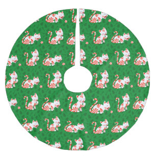 Cute Candy Cane Cat Brushed Polyester Tree Skirt