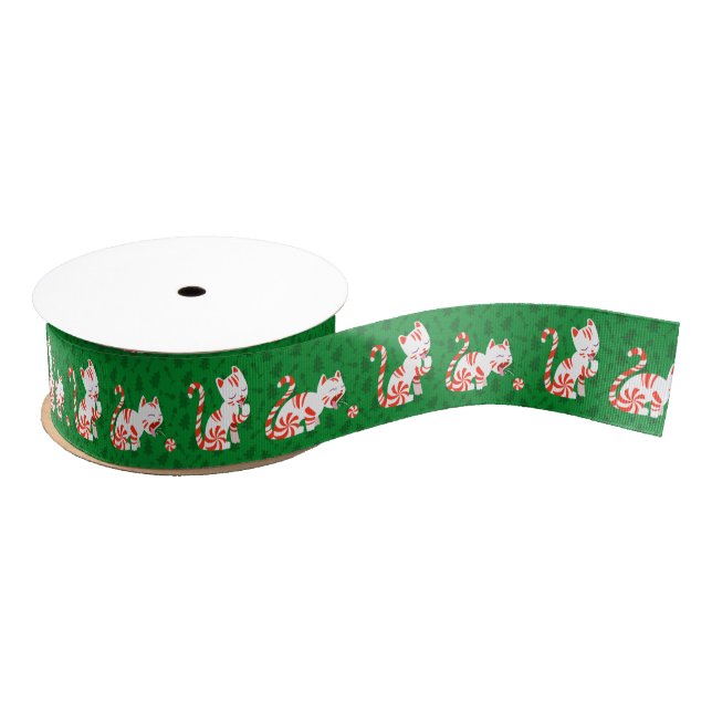 Cute Candy Cane Cat Grosgrain Ribbon (Spool)