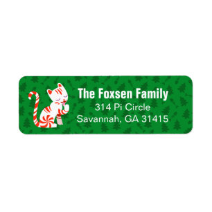 Cute Candy Cane Cat Label