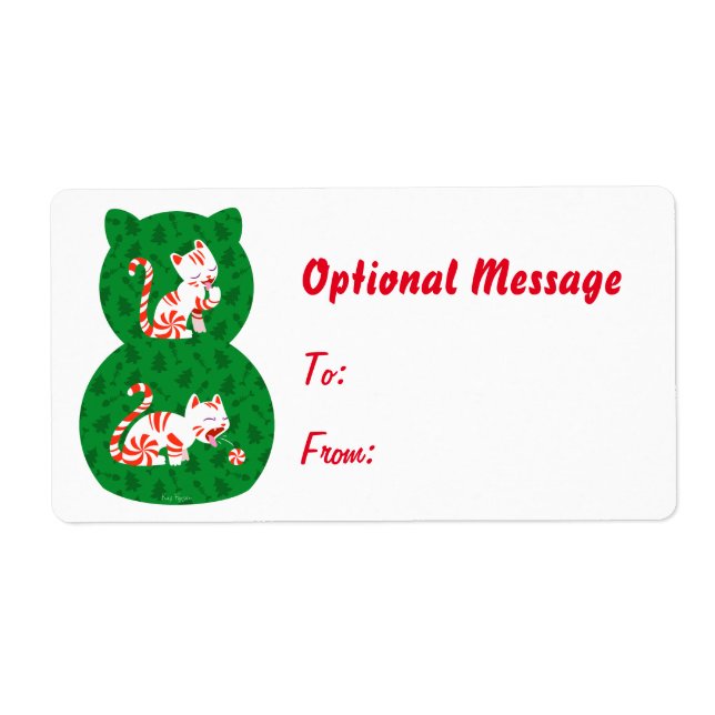 Cute Candy Cane Cat Label (Front)