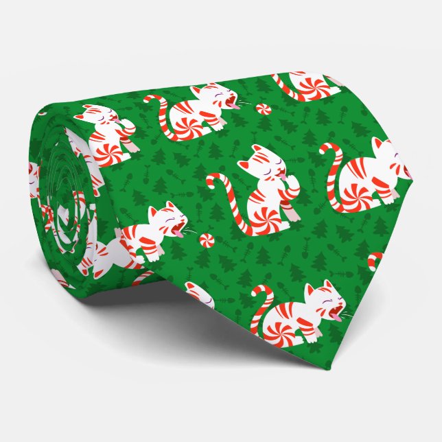 Cute Candy Cane Cat Neck Tie (Rolled)