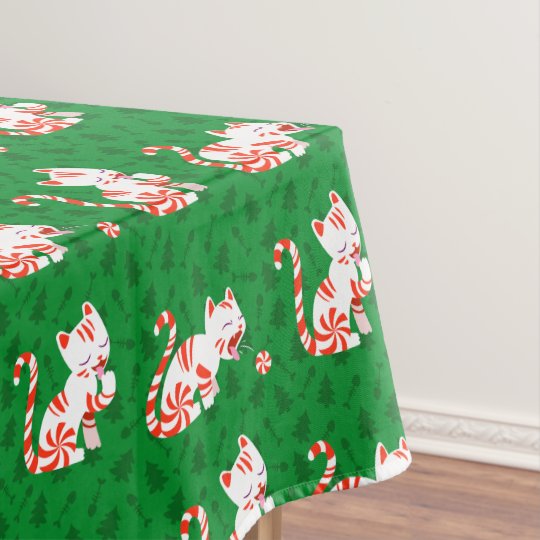 Cute Candy Cane Cat Tablecloth
