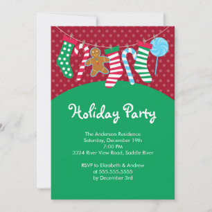 Cute Candy Cane Christmas Holiday Party Invitation