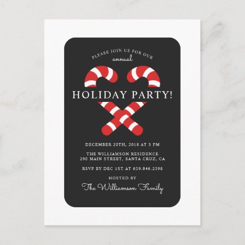 Cute Candy Cane Christmas Holiday Party Invitation Postcard