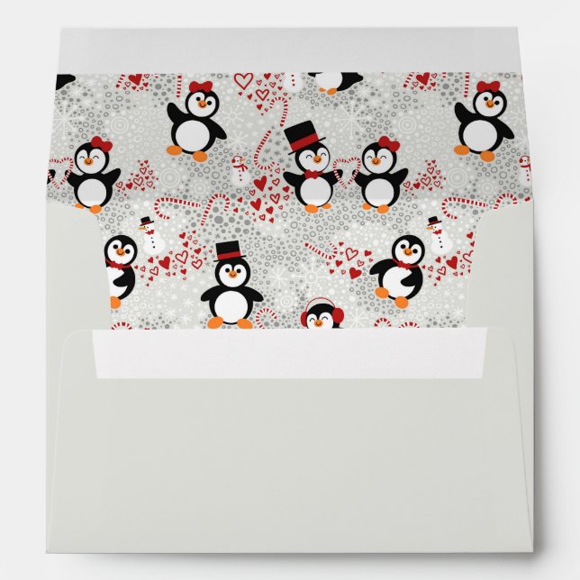 Cute Candy Cane Christmas Tuxedo Penguins Envelope (Back (Bottom))